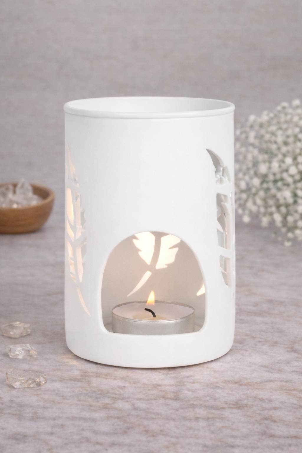 Quemador de wax y aceite con forma de pluma blanca