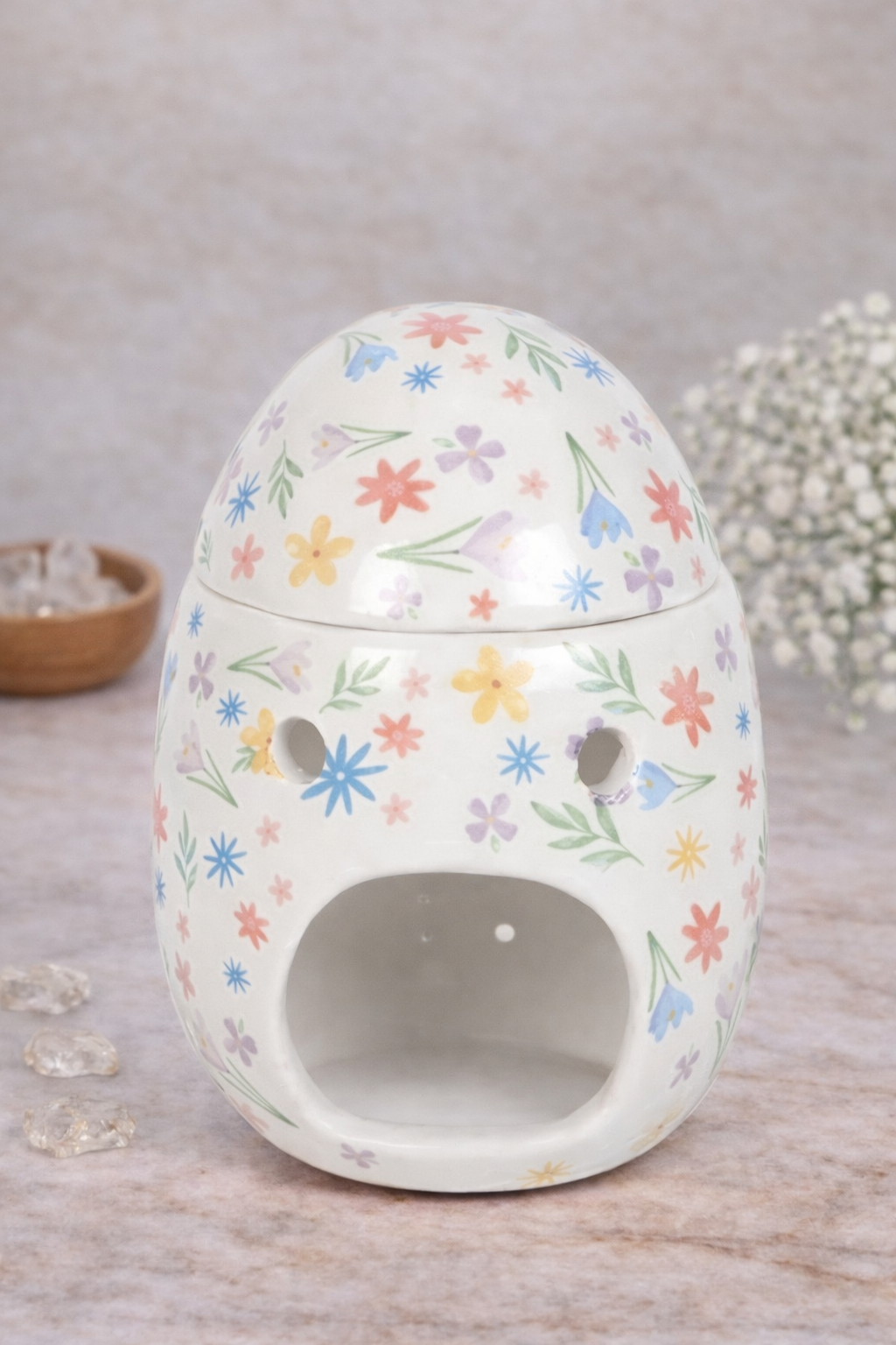 Quemador de wax y aceite con Estampado Floral de Primavera en forma de Huevo de Pascua