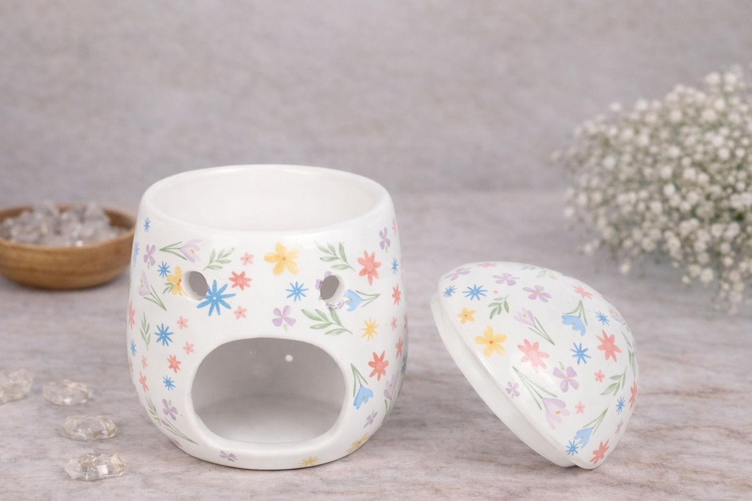 Quemador de wax y aceite con Estampado Floral de Primavera en forma de Huevo de Pascua