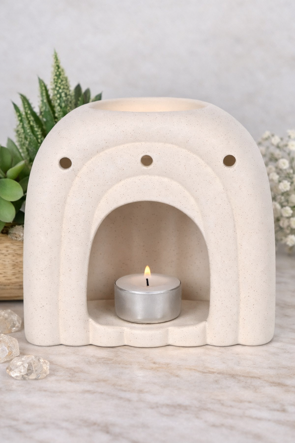 Quemador de wax y aceite Minimalista Cream Speckle Arch