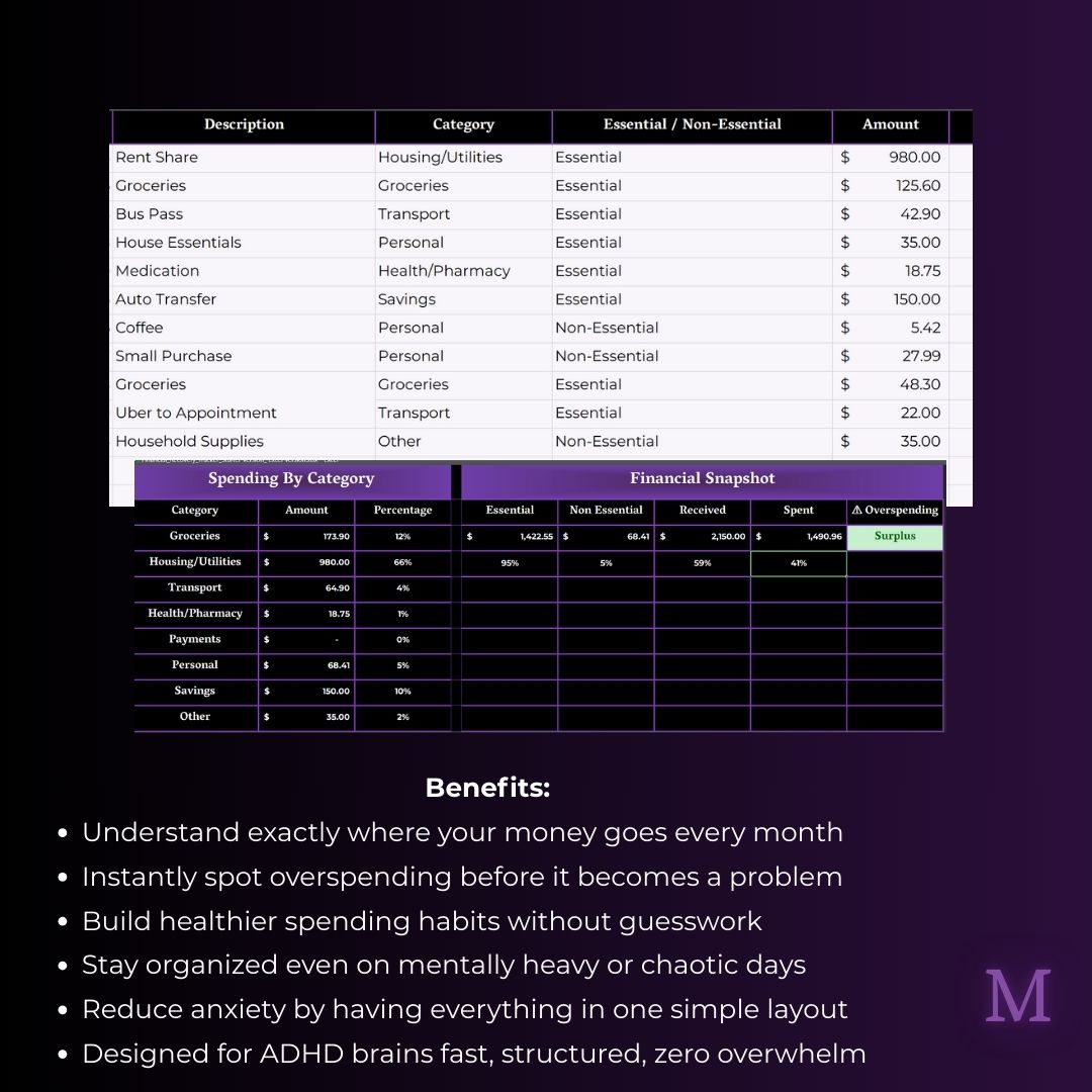 ADHD Friendly Financial Recovery Budget Tracker Starter Edition