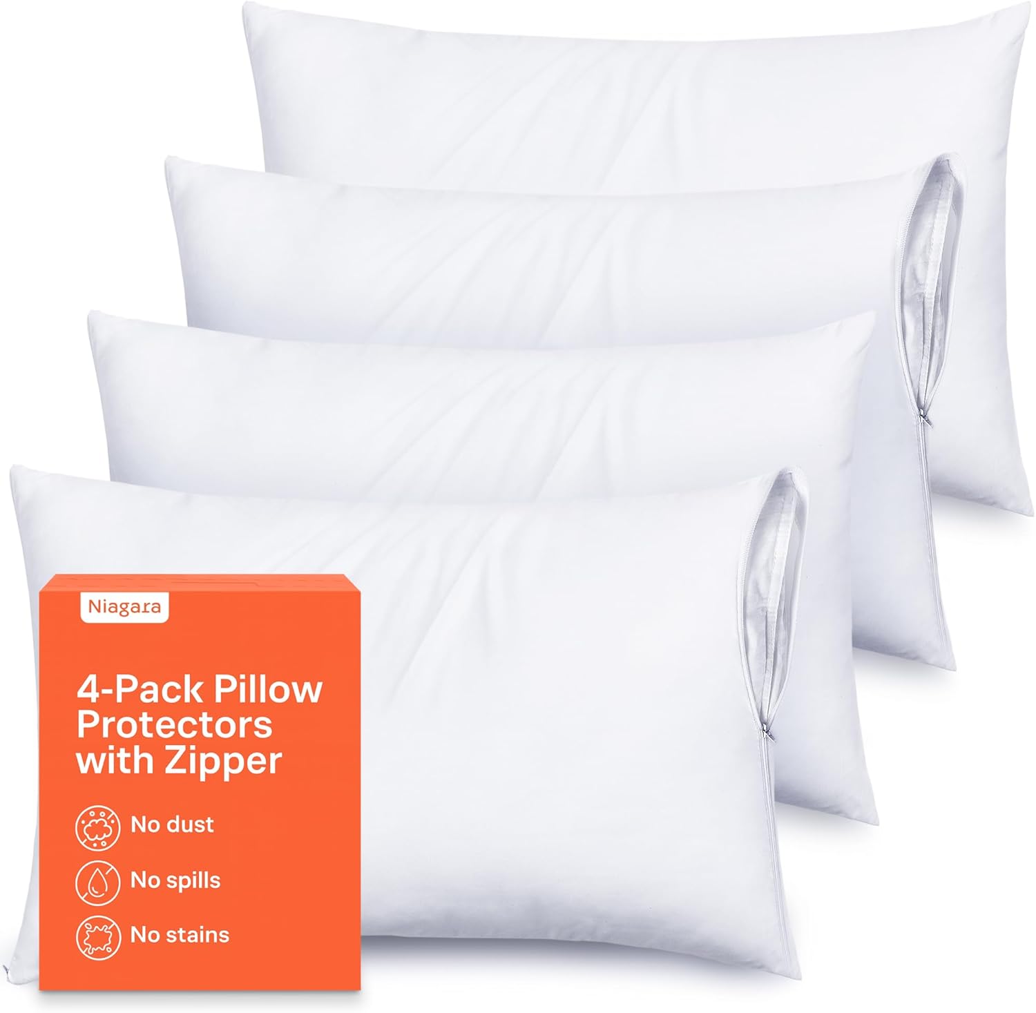Ultra Soft Pillow Protectors with Zipper Standard Size - Set of 4