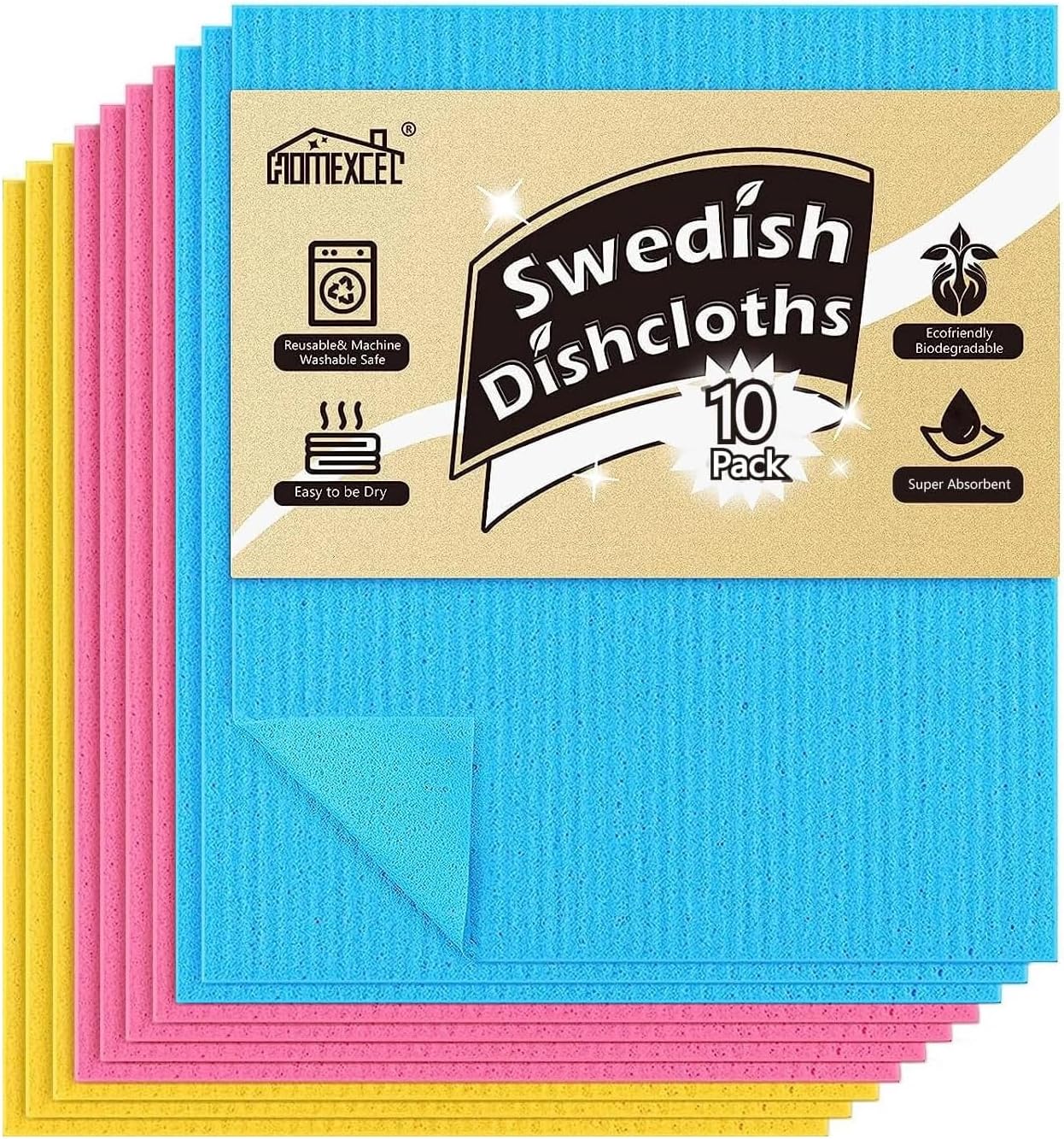 HOMEXCEL Swedish Dishcloths for Kitchen 10 Pack