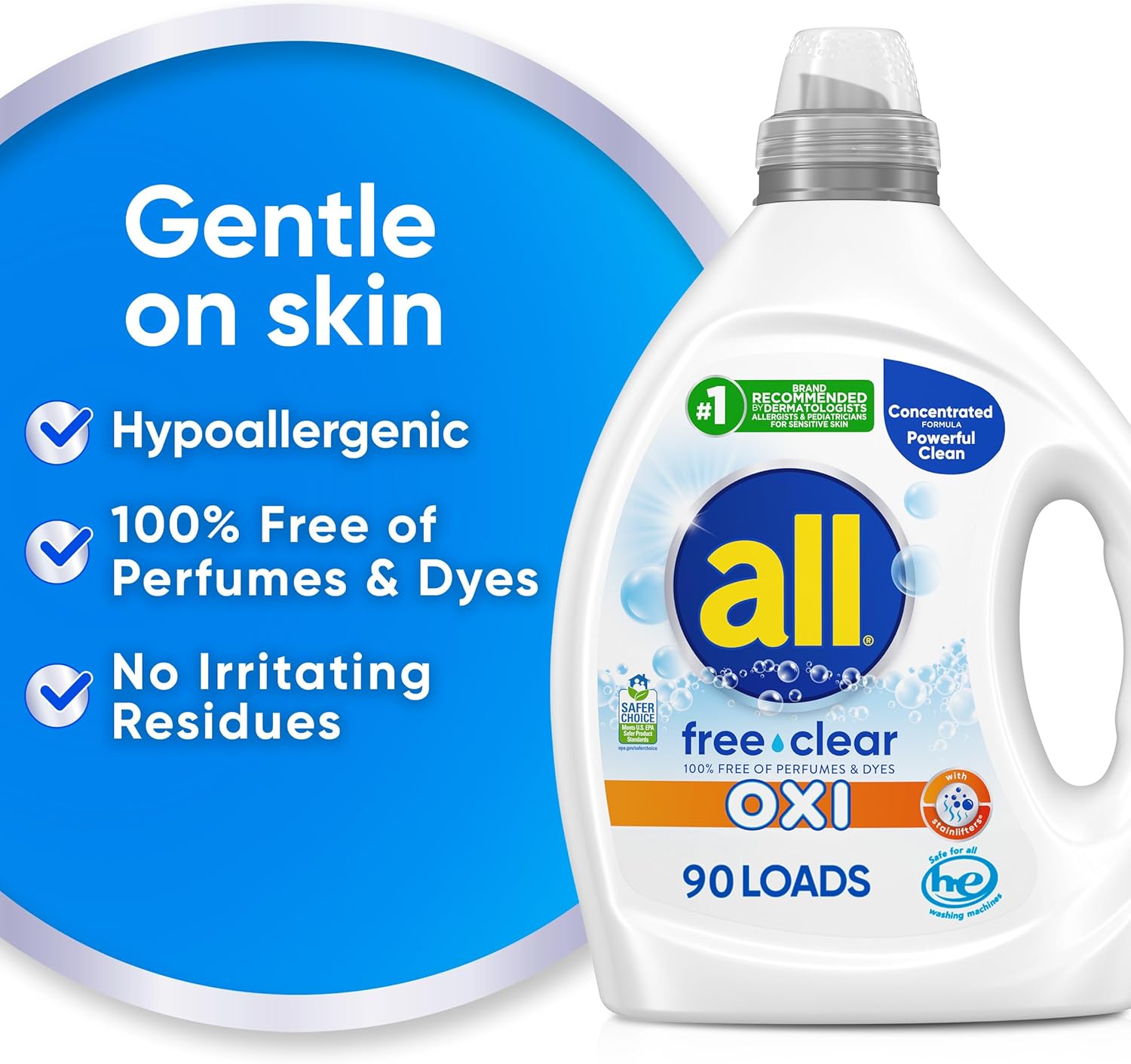 all Liquid Laundry Detergent, Free Clear for Sensitive Skin with OXI