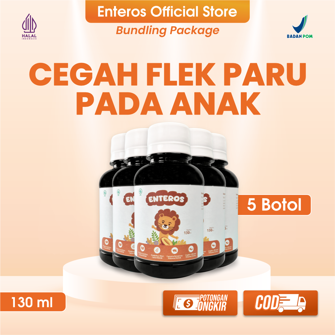 Enteros - Mencegah Flek Paru Pada Anak | Halal & BPOM 130 ml | 5 Botol