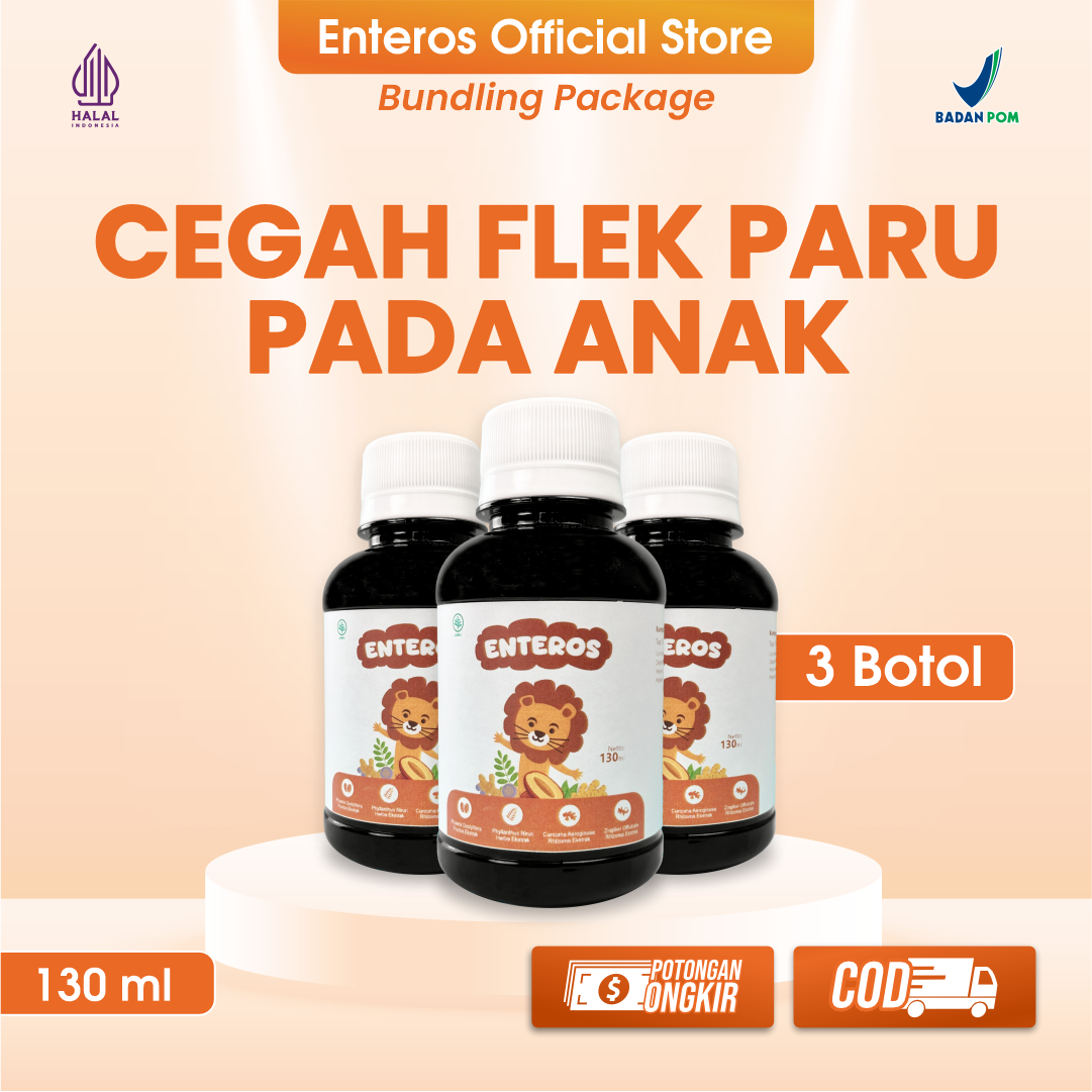 Enteros - Mencegah Flek Paru Pada Anak | Halal & BPOM 130 ml | 3 Botol