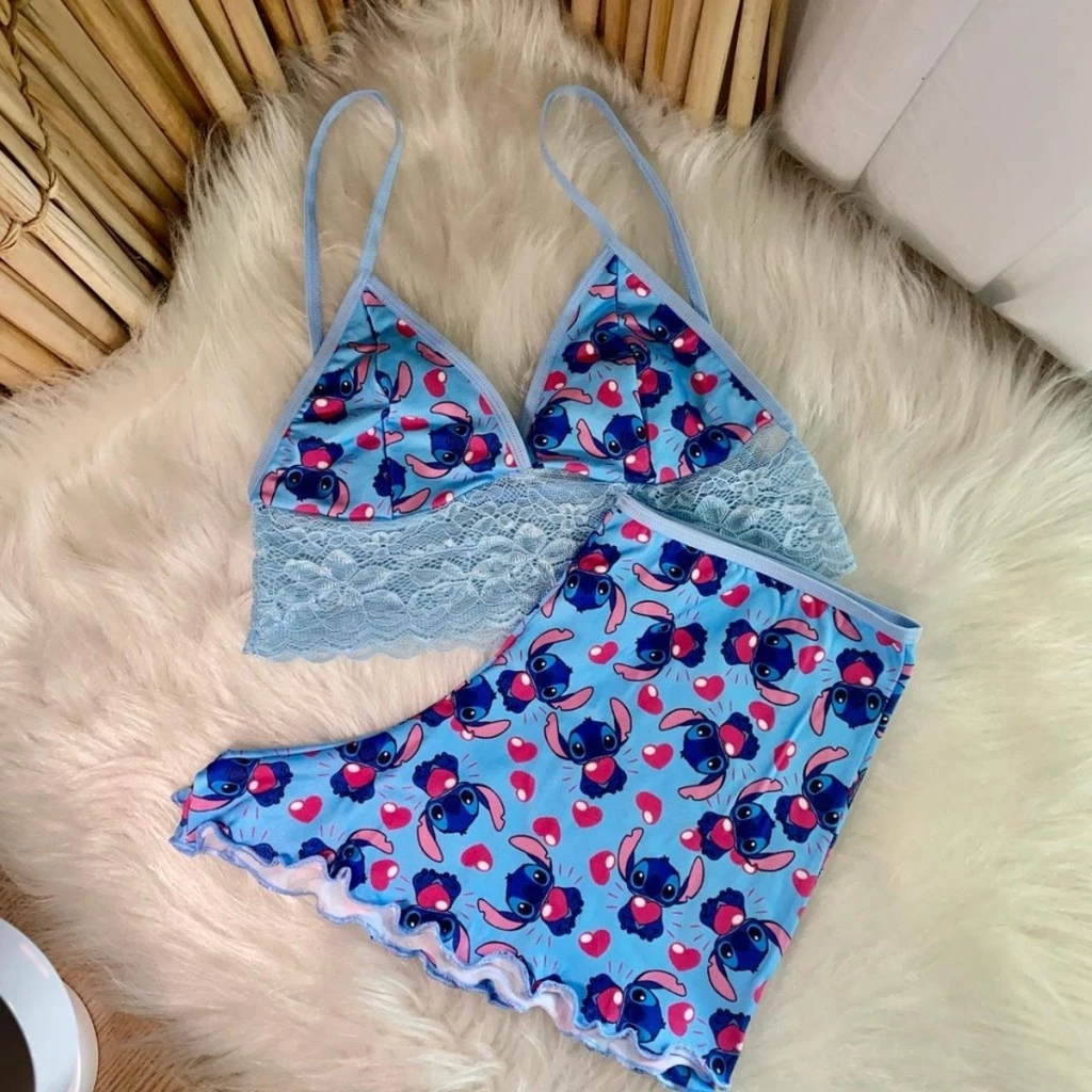 Pijama Baby Doll Estampado Feminino – Conforto e Estilo com Seus Personagens Favoritos