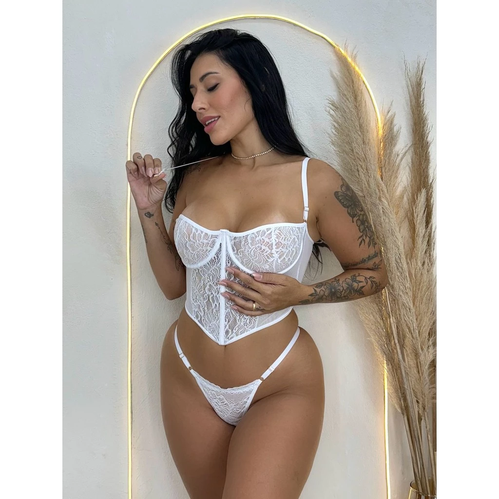 Conjunto Corselet Vick Sexy – Calcinha e Sutiã de Renda