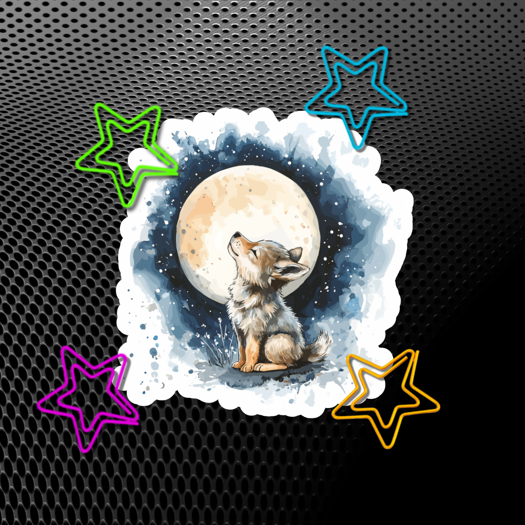 Sticker loup sous la lune