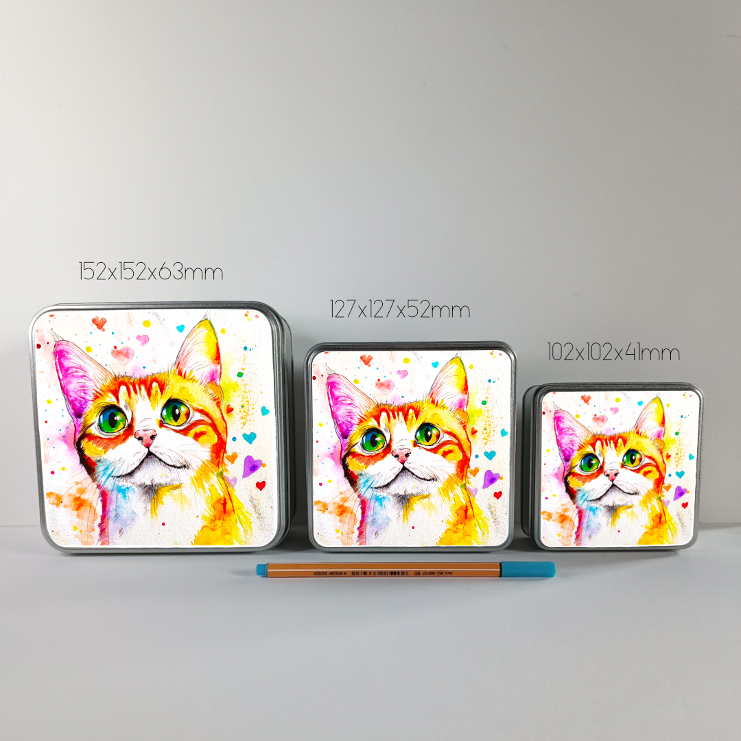 Boîte en métal avec illustration de chat