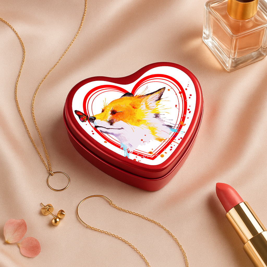 Boîte cœur Renard avec papillon coloré