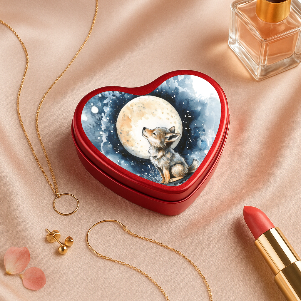 Boîte cœur louveteaux avec lune