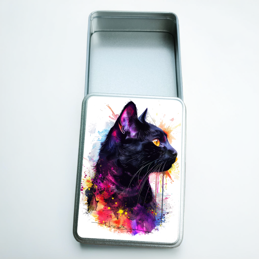 Boîte métallique avec motif chat noir
