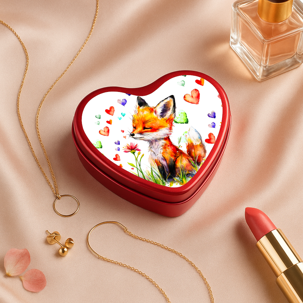 Boîte cœur Renard avec fleur coloré