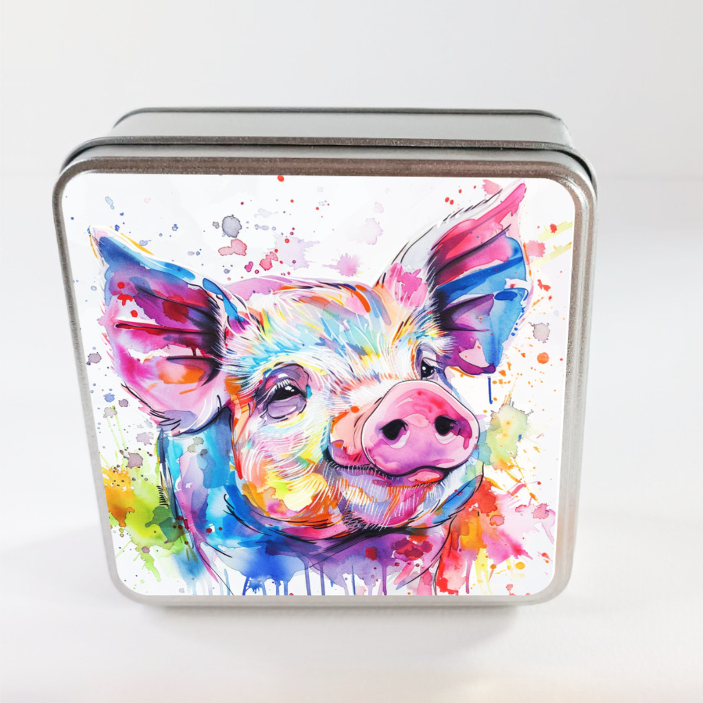 Boîte en métal décorative cochon coloré