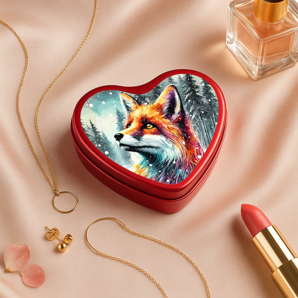 Boîte cœur Renard en hiver coloré
