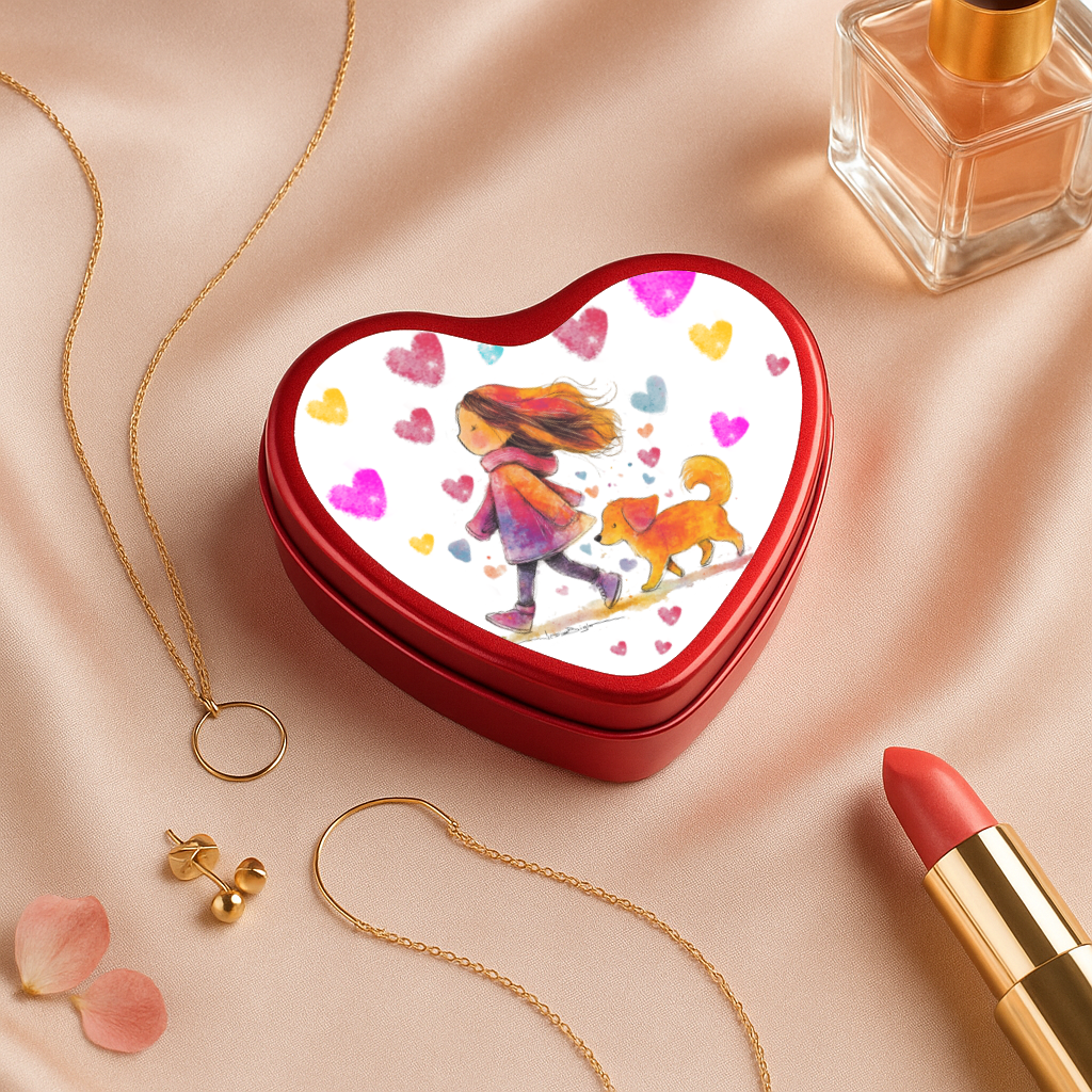 Boîte Fille avec chien coloré