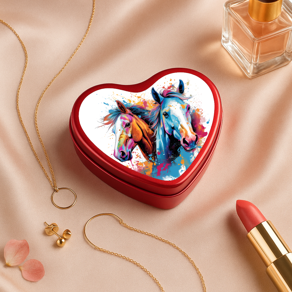 Boîte cœur chevaux artistique