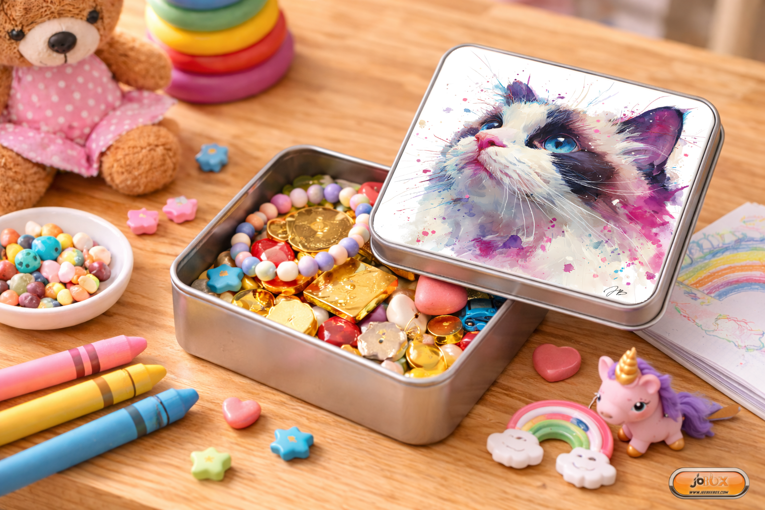 Boîte en métal avec illustration de chat