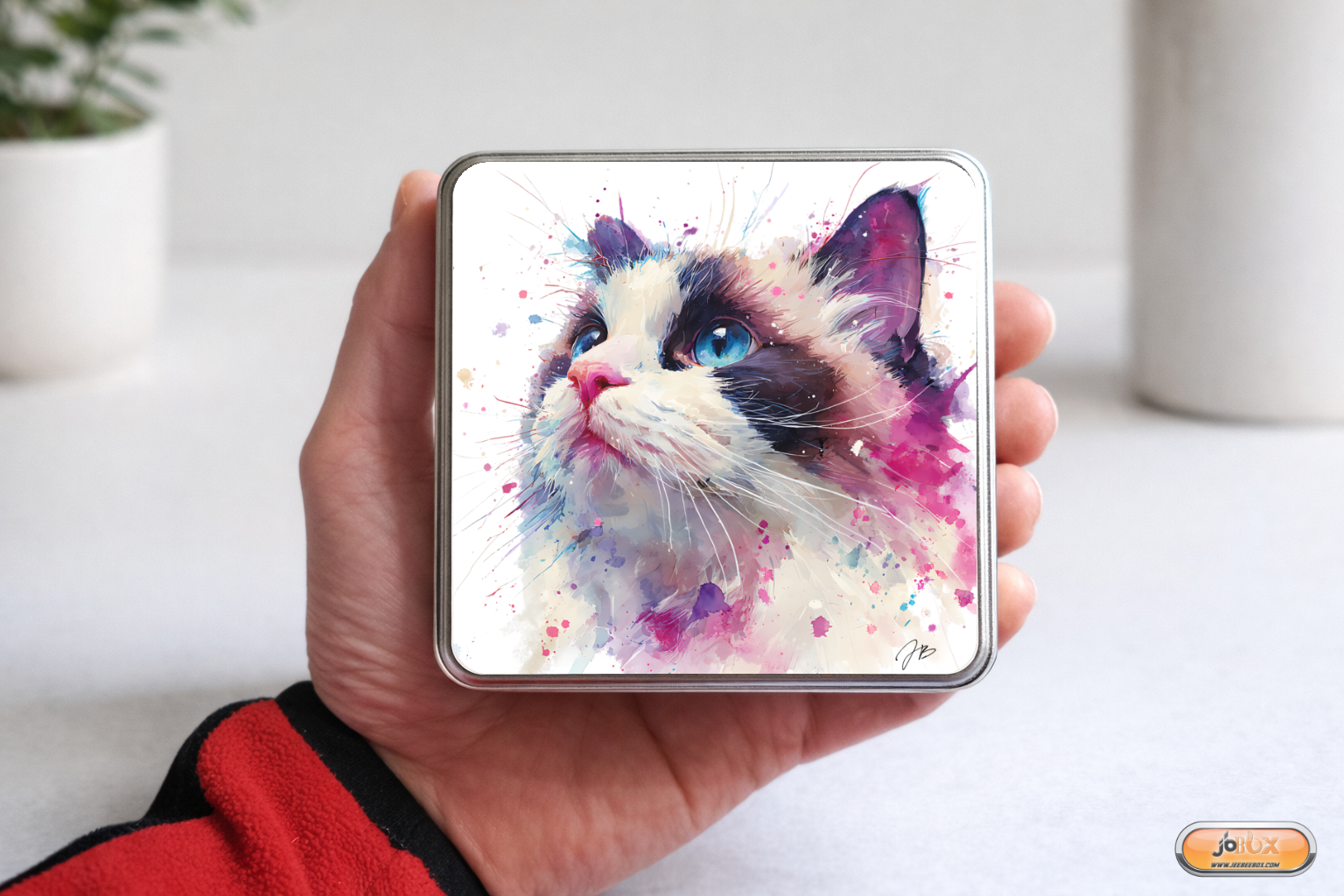 Boîte en métal avec illustration de chat