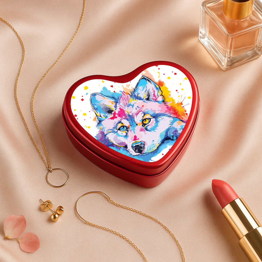 Boîte cœur Loup coloré