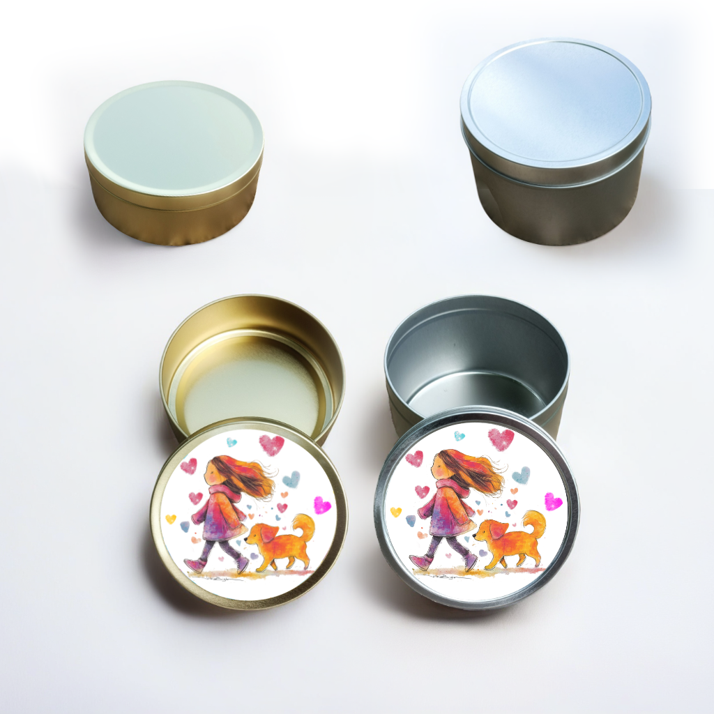 Boîte ronde en métal illustrée