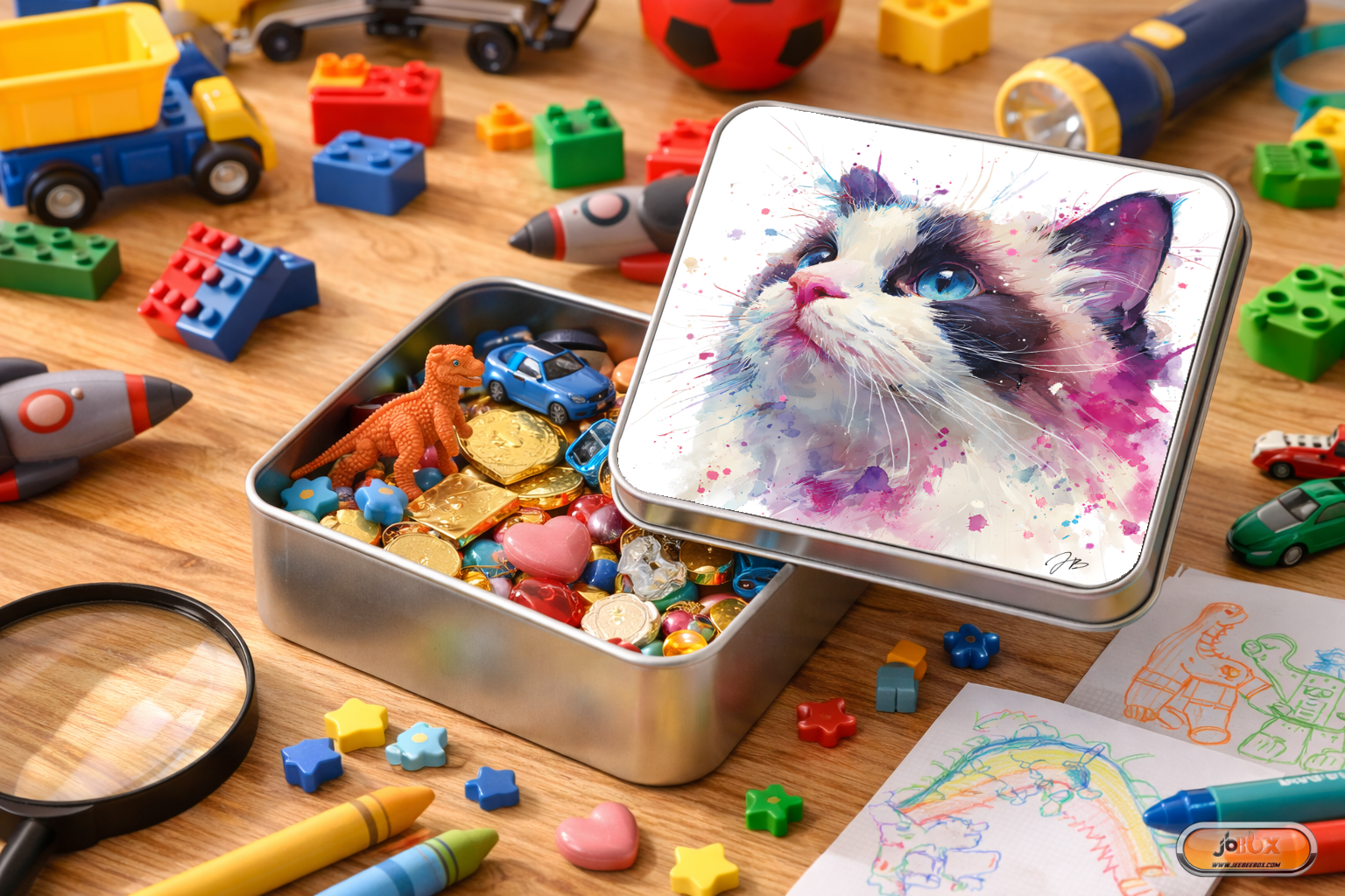 Boîte en métal avec illustration de chat