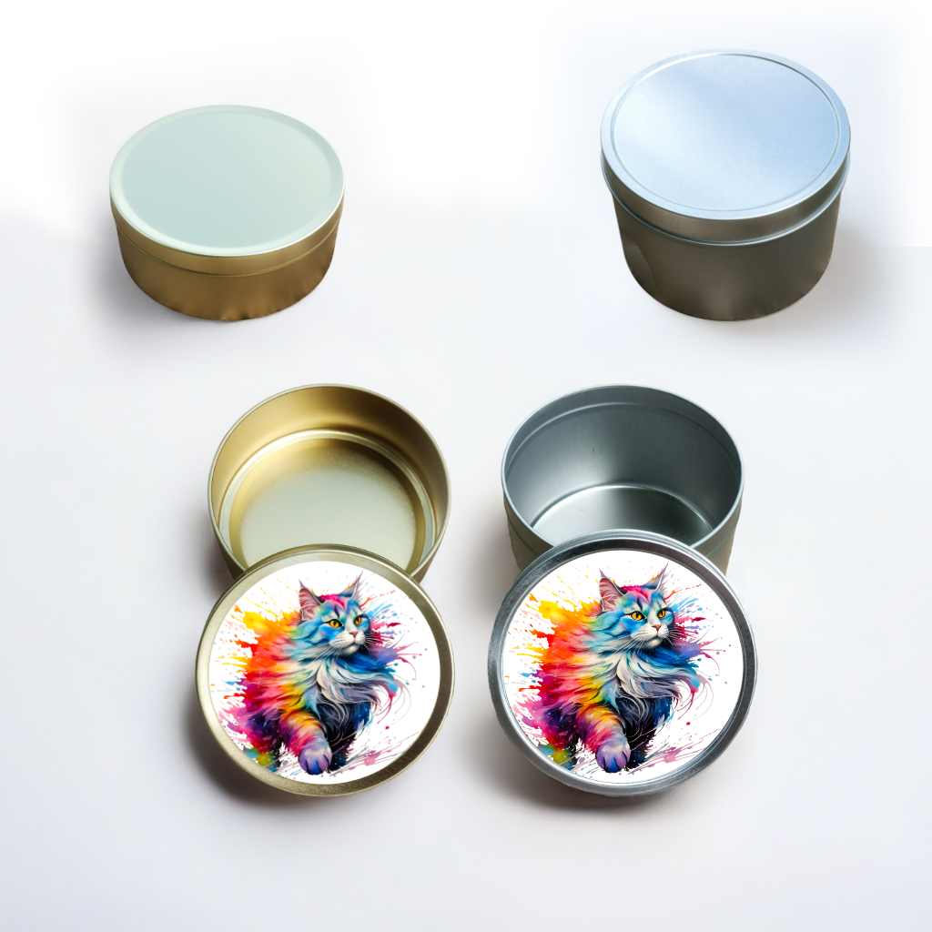 Boîte métallique décorative avec motif chat coloré