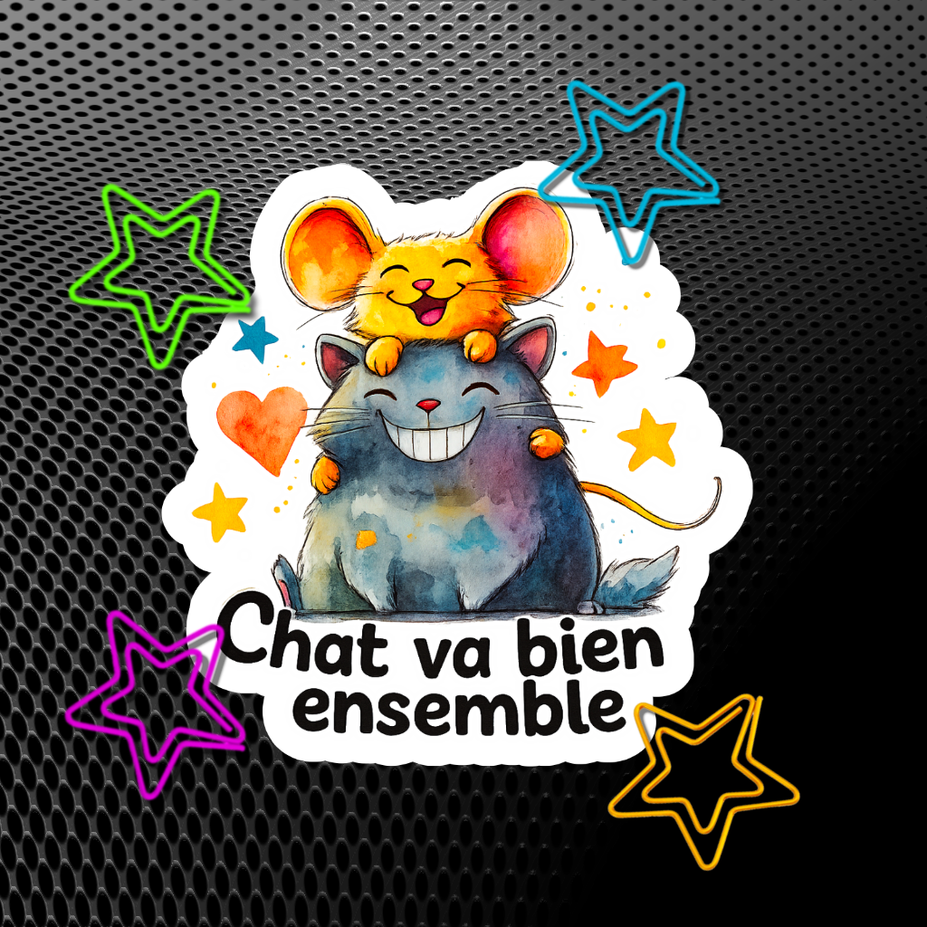 Autocollant 'Chat va bien ensemble'