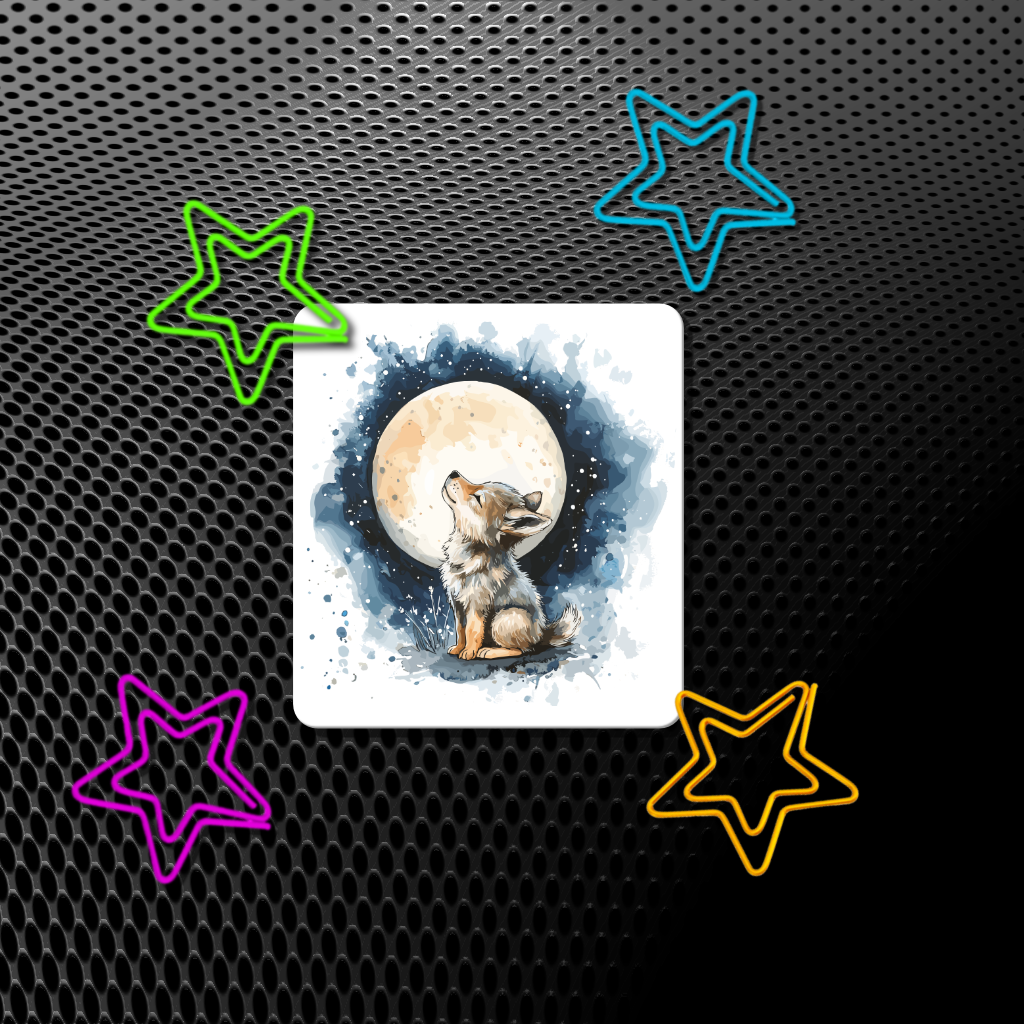 Sticker loup sous la lune