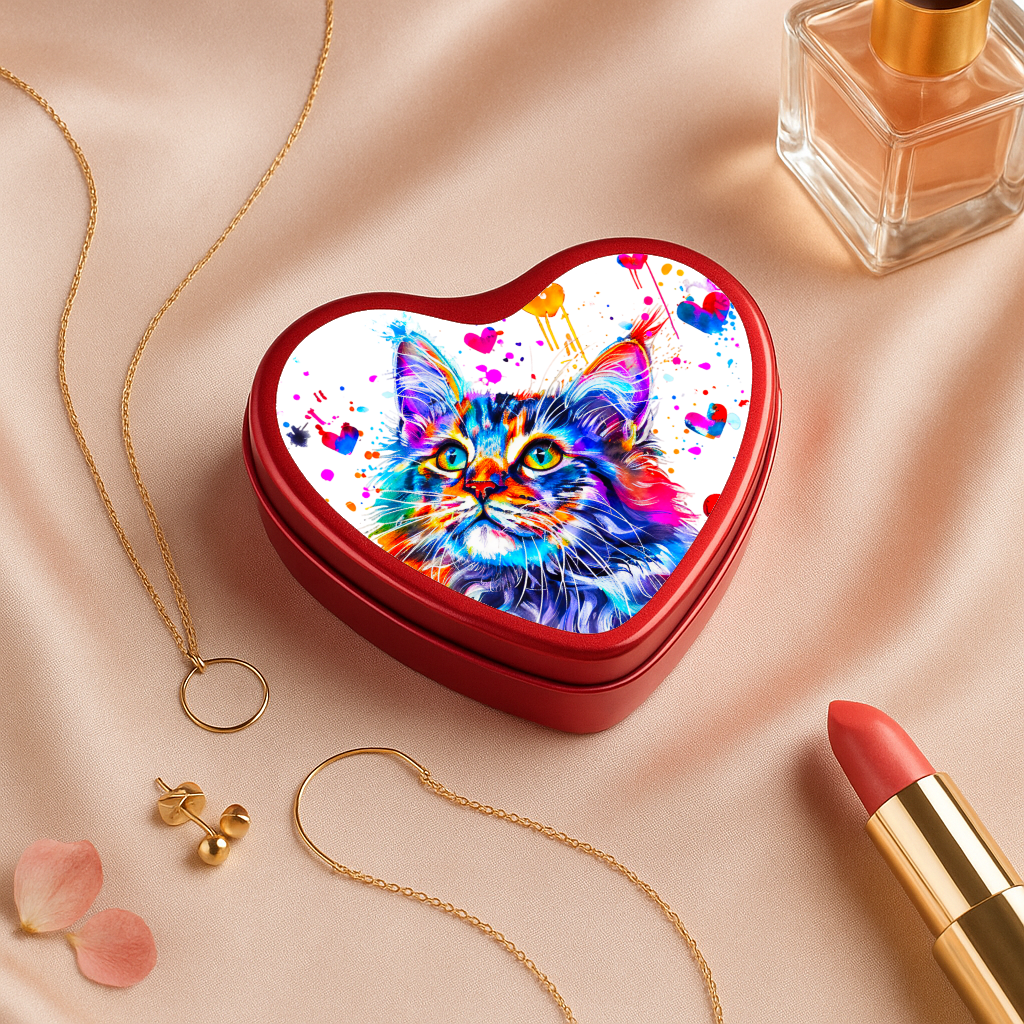 Boîte  Chat avec cœur coloré