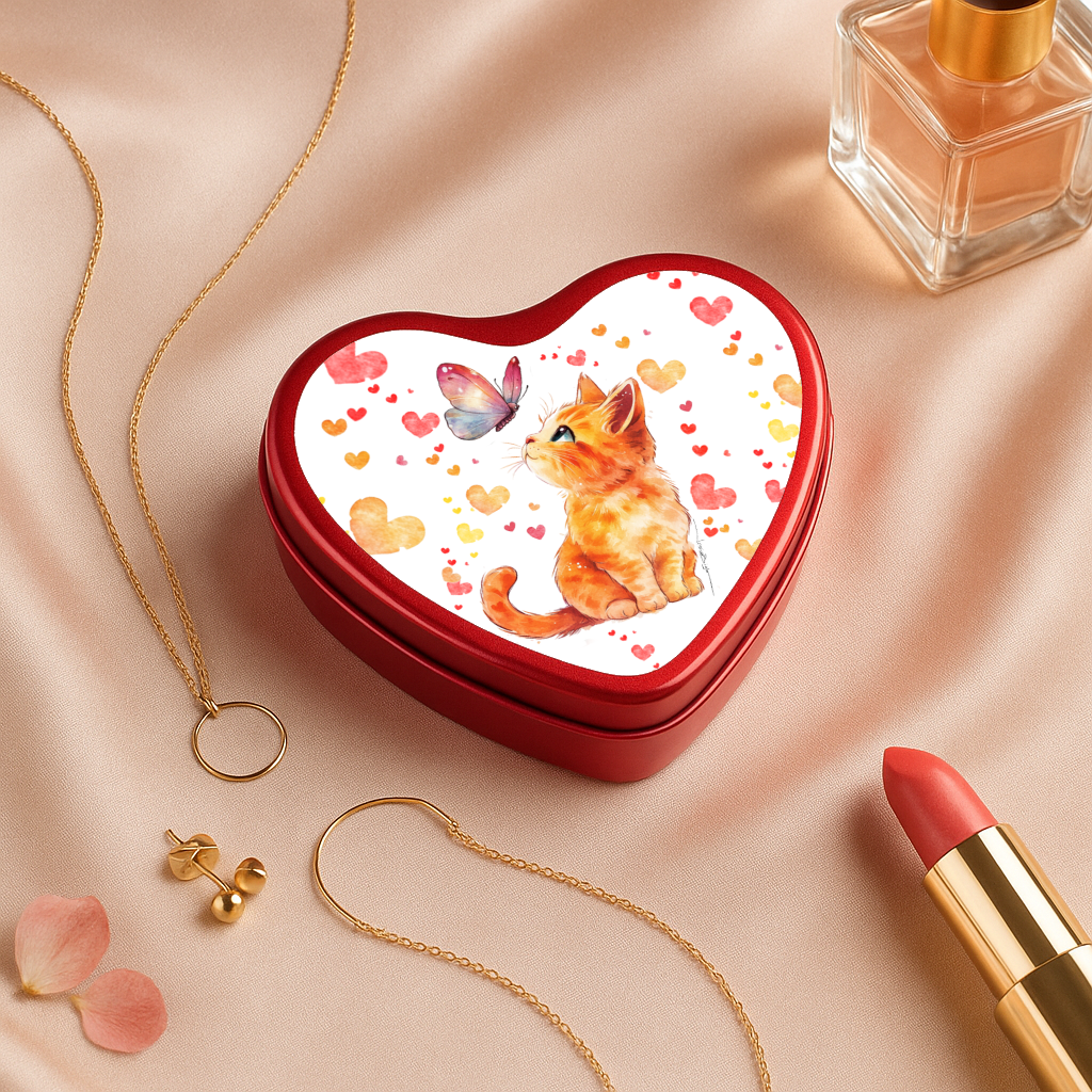 Boîte  Chat roux avec papillon coloré