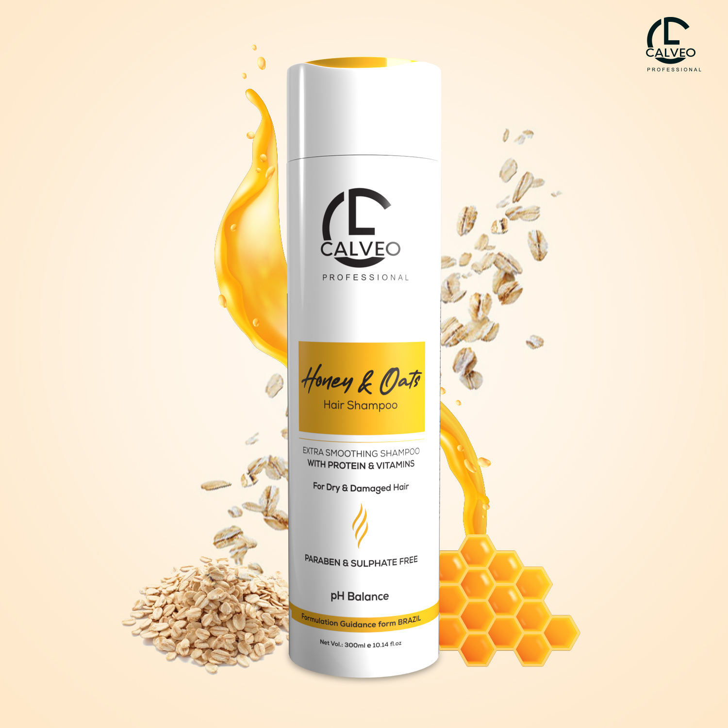 CALVEO Honey & Oats Moisturizing Shampoo | Natural Care for Dry & Damaged Hair | Softening, Strengthening & Hydrating Formula | Daily Cleanser for Smooth, Healthy & Frizz-Free Hair