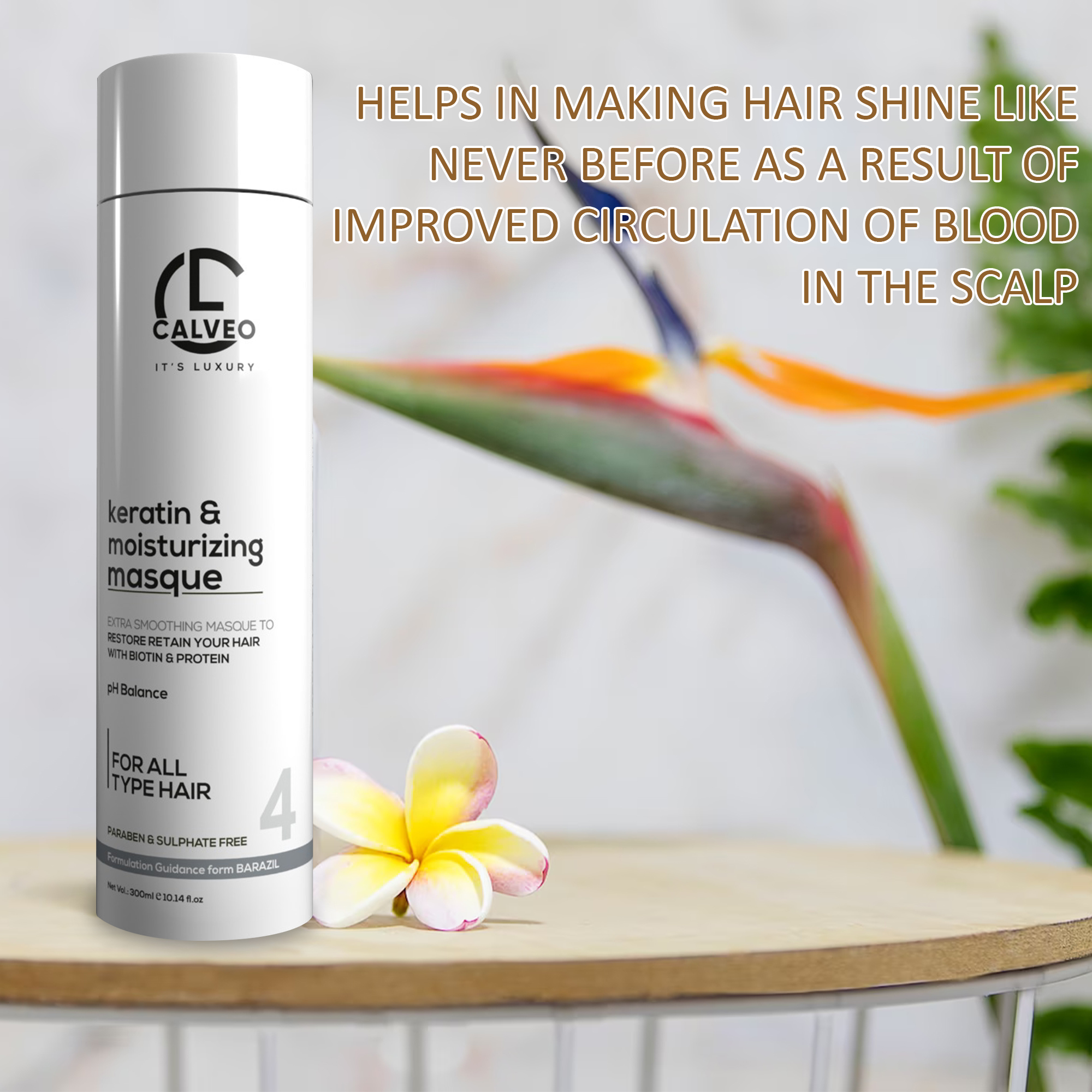 CALVEO Keratin & Moisturizing Masque for Damaged Dull Dry | Anti Frizz Conditioner| Straight, Shiny Strong Salon Like Finish | For All Types 300ml