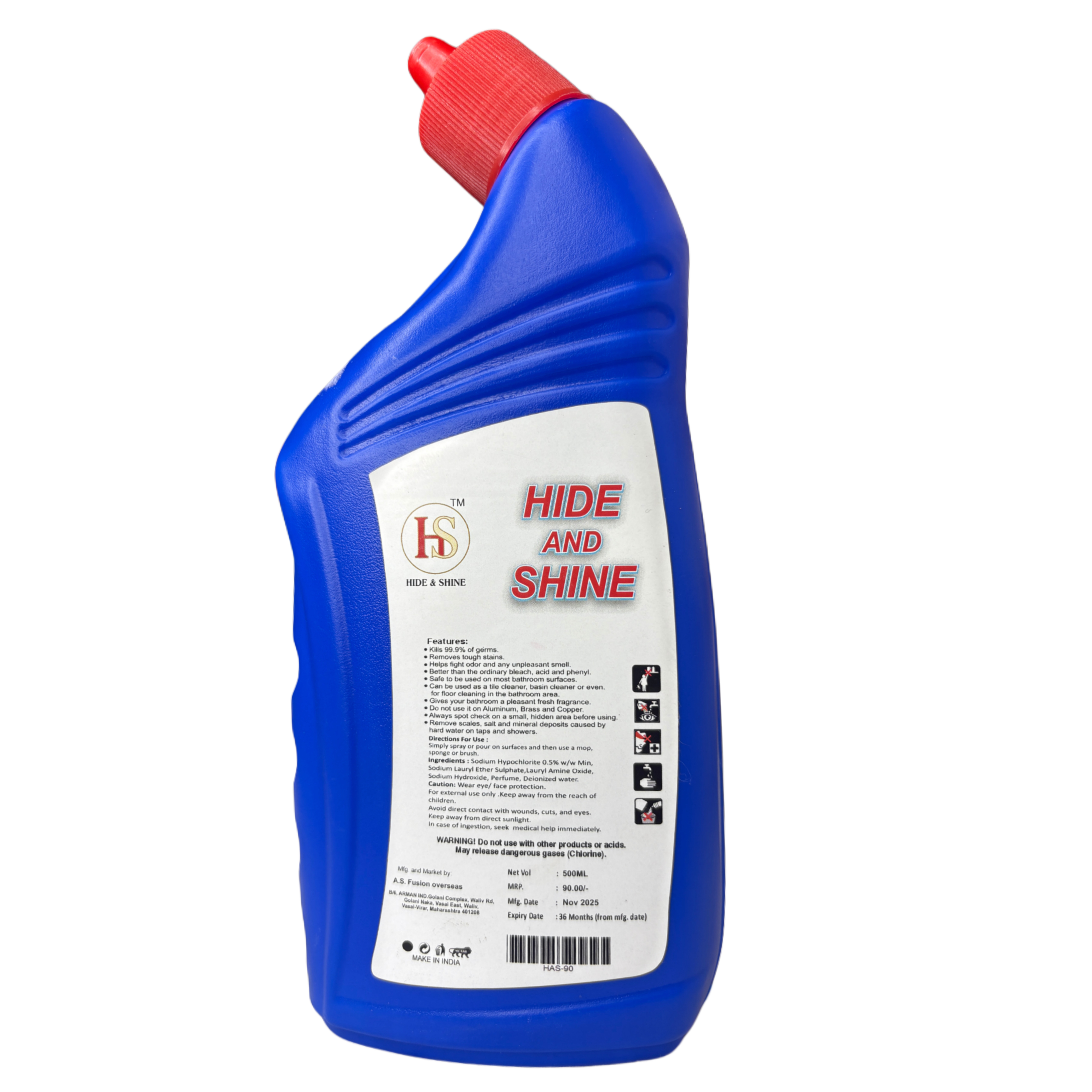 Hide & Shine Ultra Power 10X Toilet Cleaner That Kills 99.9% Germs and Destroys Tough Stains || Toilet Cleaner for Ultimate Shine, Hygiene & Freshness (500ml)