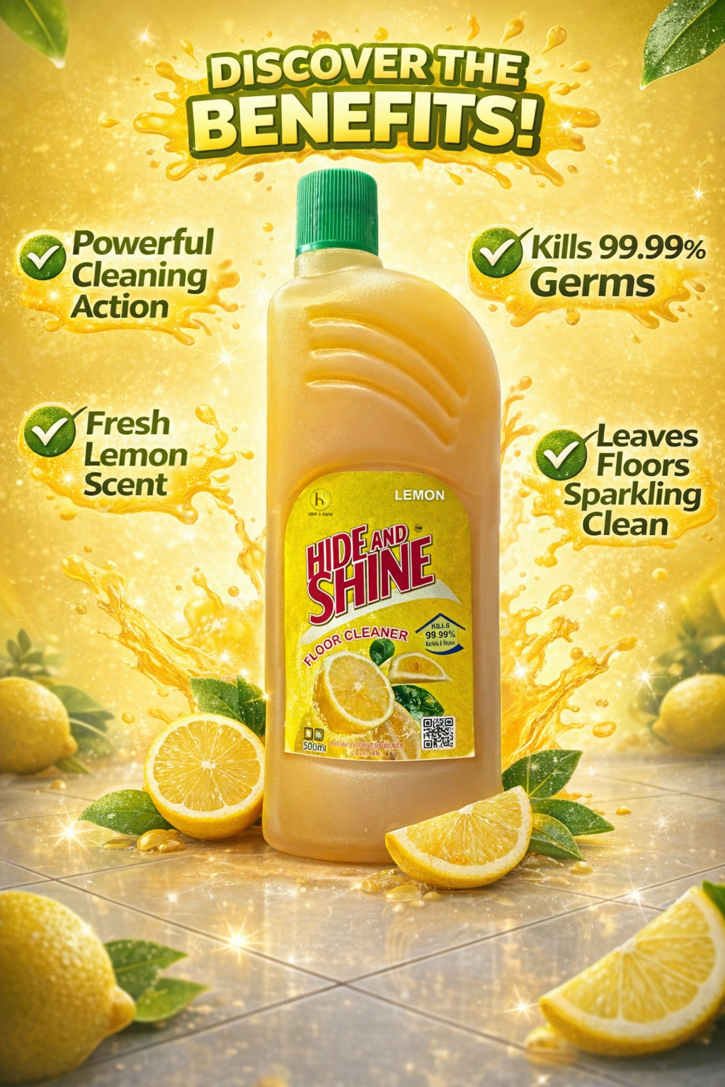 Hide & Shine  Advanced Germ Protection Lemon Floor Cleaner 500ml – 99.9% Germ Protection