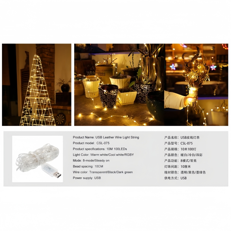 Solar Leather Wire Light String USB 100-240V