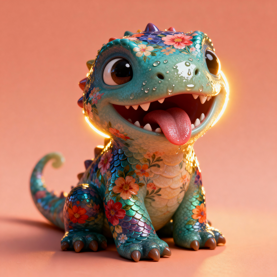 Floral Fantasy Baby Dragon Figurine