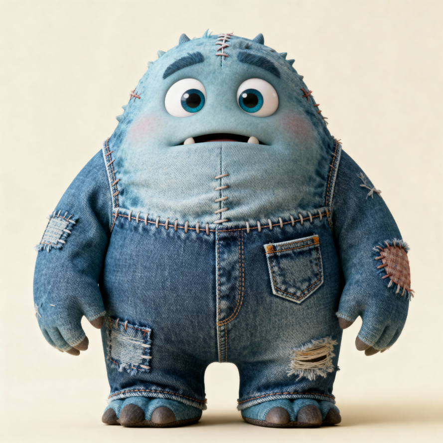 Plush Denim Monster Toy