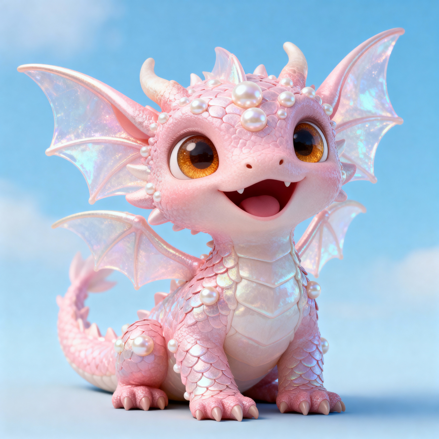 Pink Pearl Baby Dragon Figurine