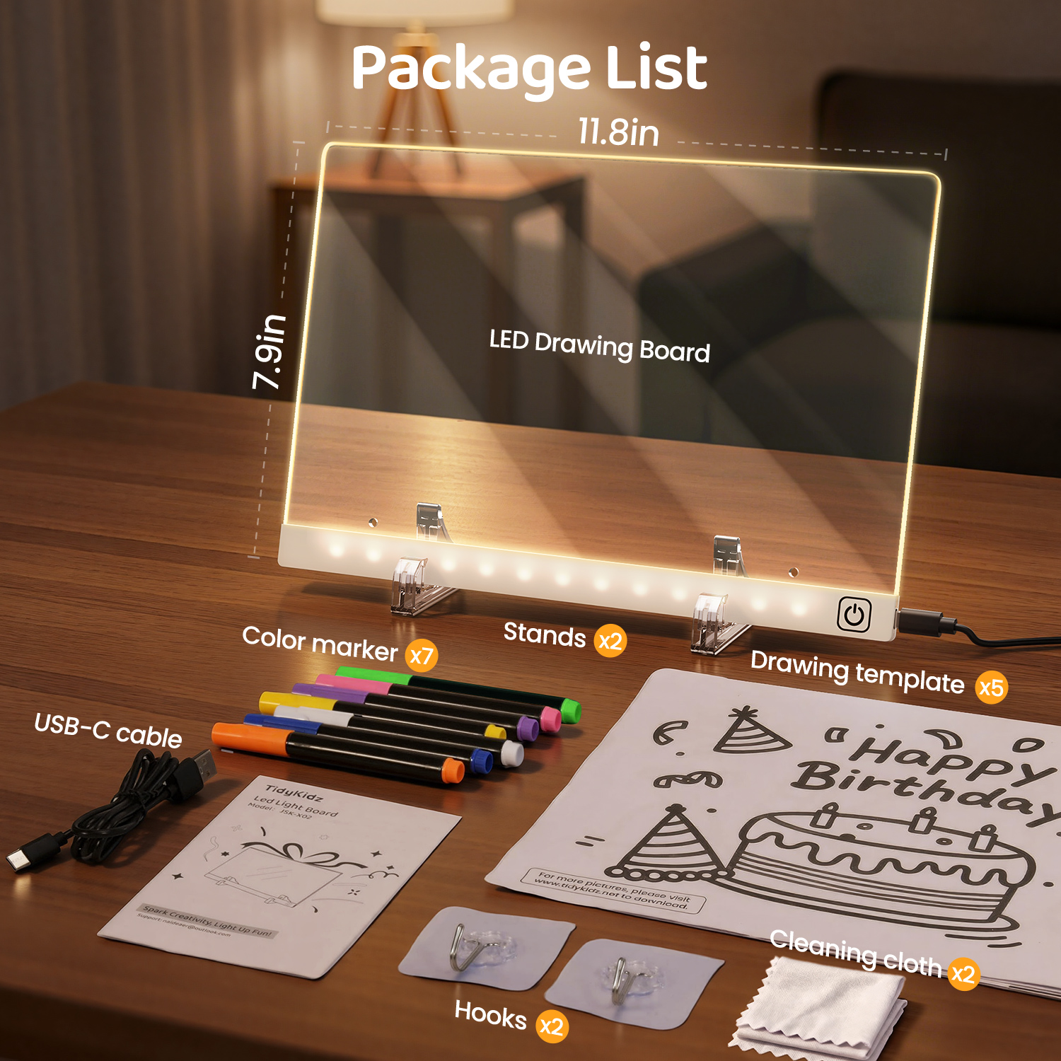  TidyKidz LED Drawing Board with 7 Colors