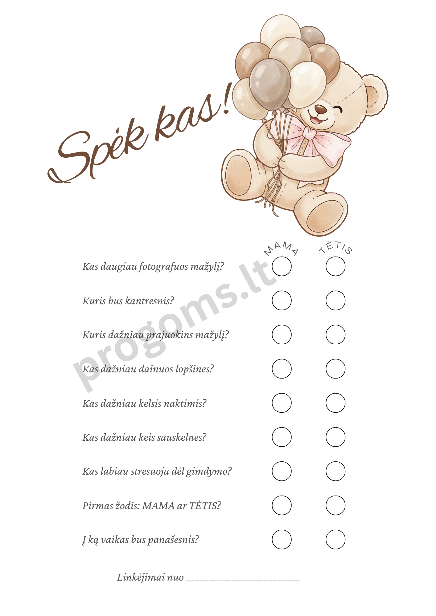 Interaktyvus šeimos žaidimas (kortelės 10,3 × 14,8 cm) SPĖK KAS! Mama ar tėtis (10 vnt.)