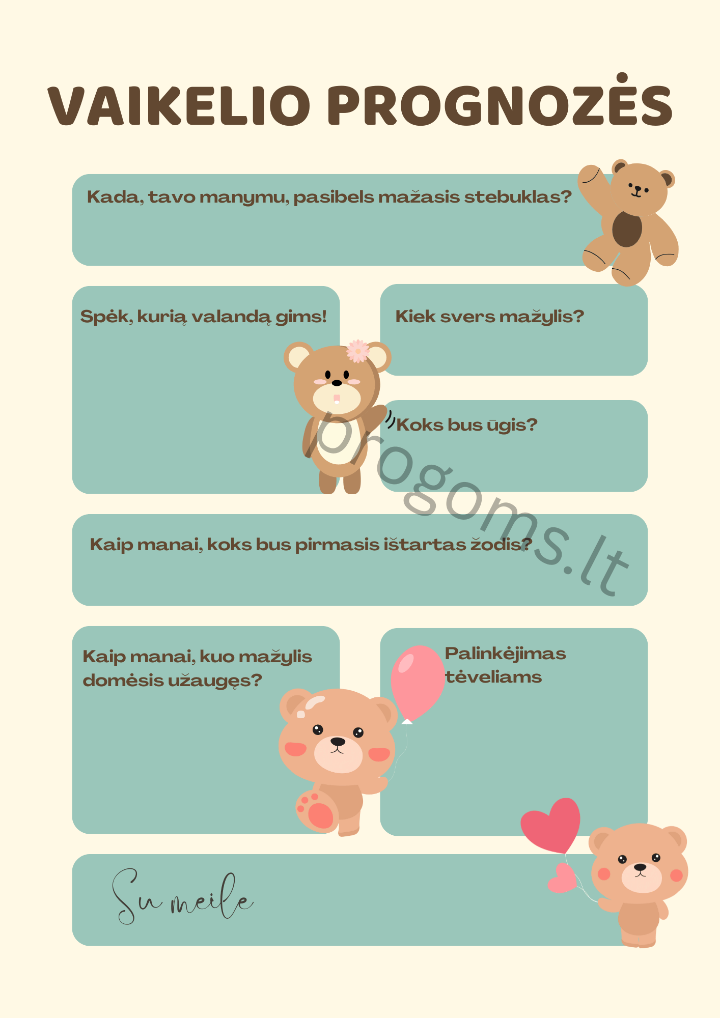 Žaidimas Vaikelio prognozės žaidimas kortelėmis Meškiukai (14,2 × 20,2 cm) (10 vnt.)