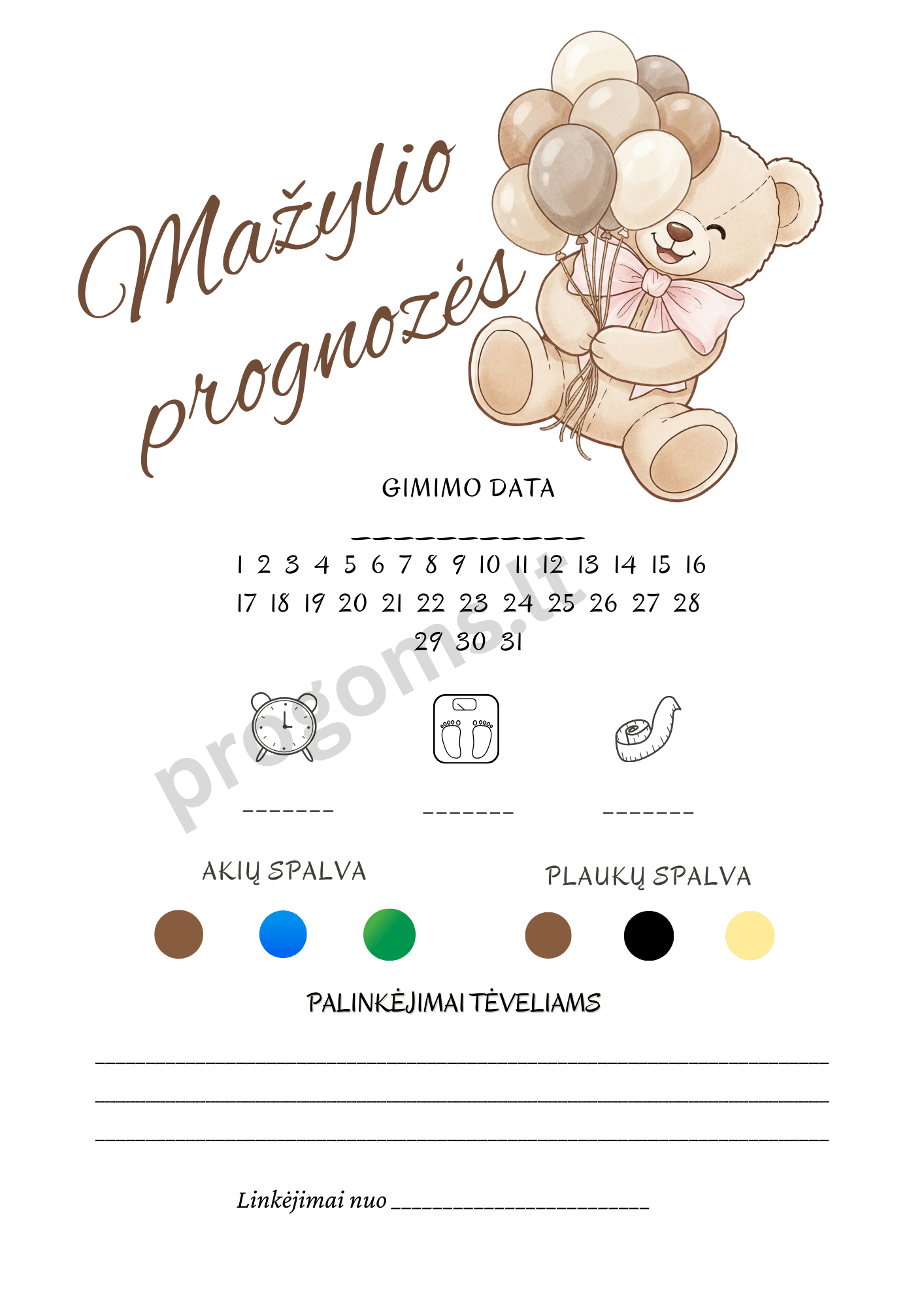 „Mažylio ateities spėjimas. Meškutis su balionais“ – žaidimų kortelių rinkinys (2 komplektai, iki 10 dalyvių) 