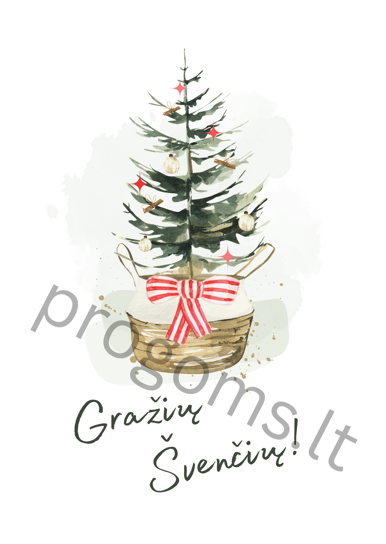 Kalėdinis atvirukas "Gražių švenčių" su lietuvišku užrašu (Dydis 9,8cm x 13,5cm)