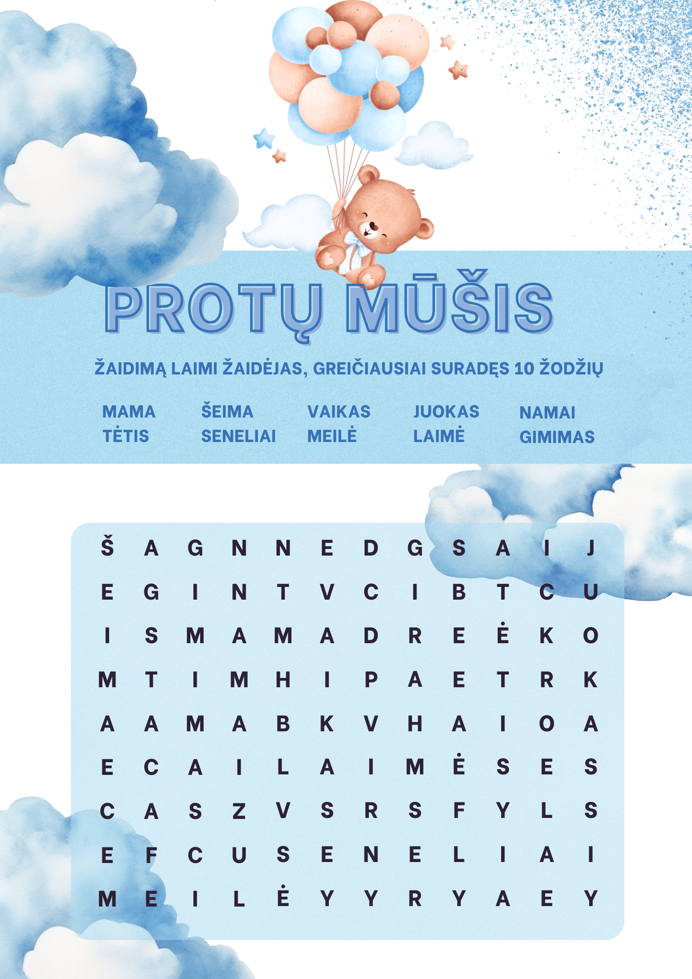 Žaidimas kortelėmis (14,2 × 20,3 cm) Protų mūšis. Žydros kortelės (10 vnt.)