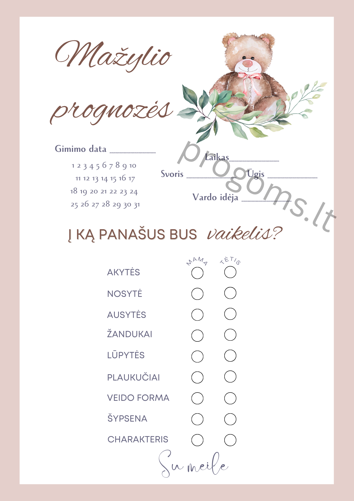 Žaidimai Mažylio prognozės ir į ką panašus vaikelis? Rausvos kortelės (10 vnt.)