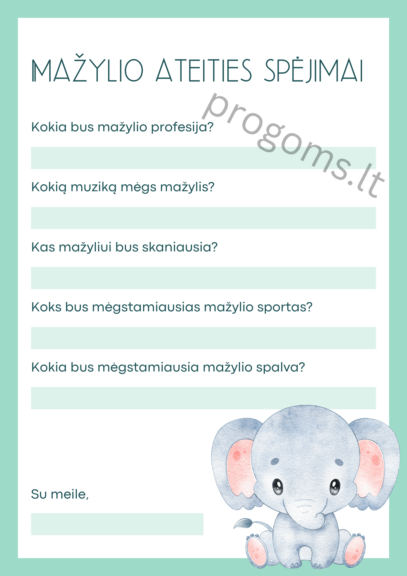 Žaidimas mažylio ateities spėjimai. Žalios kortelės (10 vnt.)