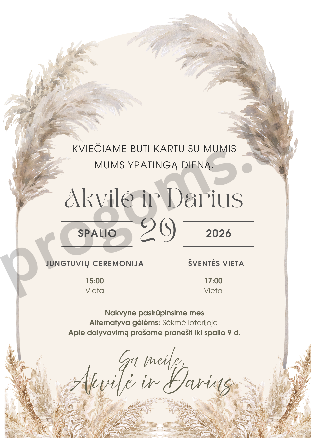 Boho stiliaus kvietimas į vestuves  (10 × 14 cm), 10vnt.