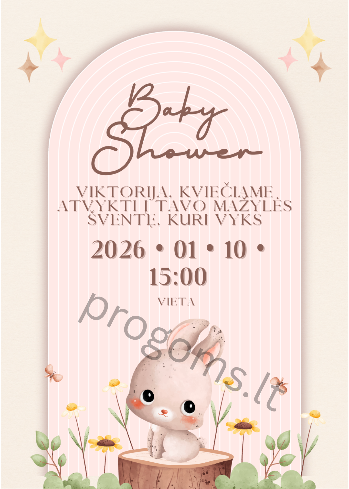 Kvietimas Baby Shower "Kiškutis" (10 × 14 cm)